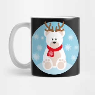 Supreme Cutest Winter Christmas Icebear Polar Bear with Reindeer Horns and Snowflakes Mug